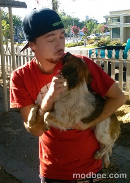 Mark Joiner II with his dog, Stella.