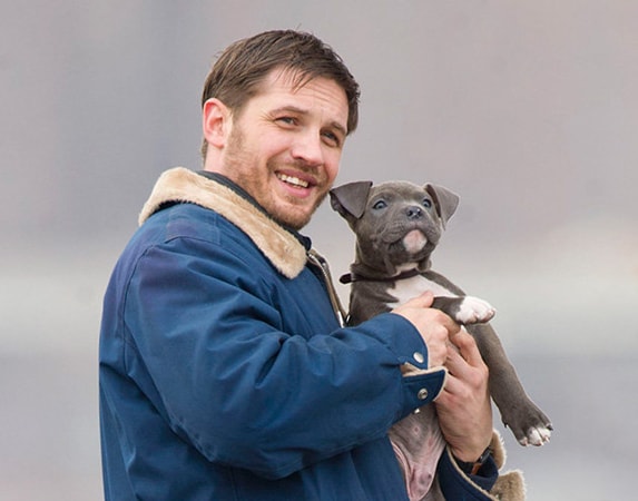 Hardy carried the puppy around the set, and was frequently seen smooching the little guy.