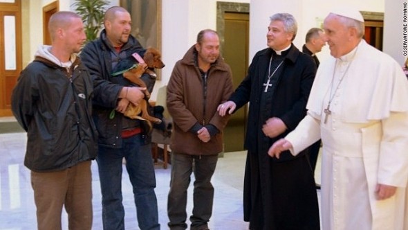 12.19.13 - Pope's Birthday with Homeless Men and Dog