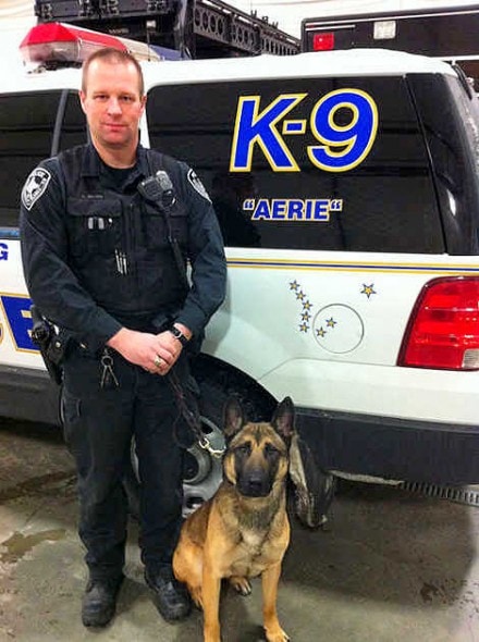 Belgian Malinois Aerie with APD officer Lonnie Brown.