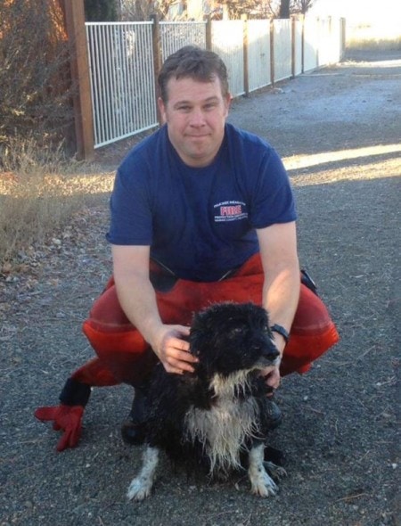 Firefighter Jon Sieben and Cosmo. Photo Credit: Truckee Meadows Fire