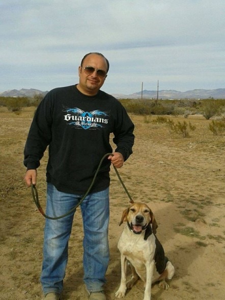 Robert Messeri from Guardians of Rescue and a Roscoe, a former OAS dog.