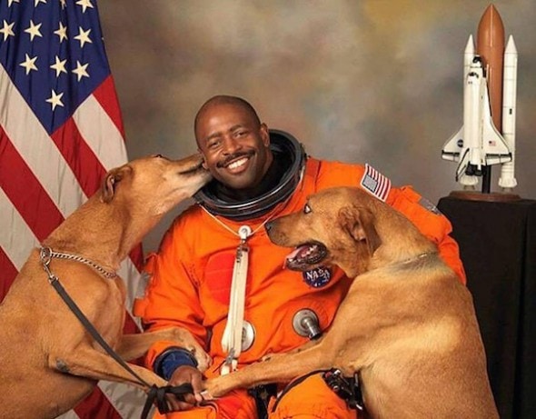 Leland Melvin and his rescue dogs.