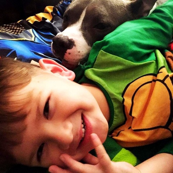 A boy and his dog.