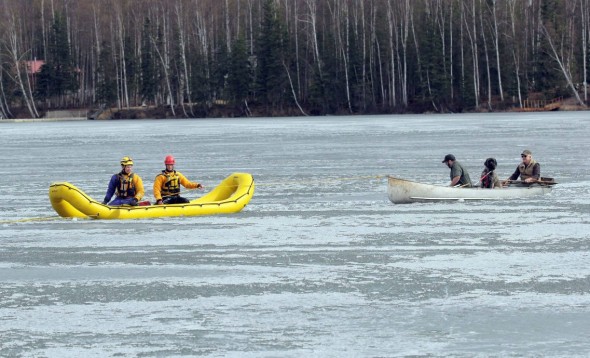 A Mat-Su Borough dive team towed the rescuers and dog to shore. Photo: Matt Tunseth/Frontiersman.com