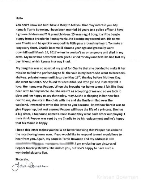6.8.17 Woman Writes Letter to Elderly Lady Who Had to Give Up Her Dog0