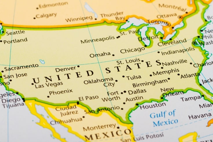 Map of mainland United States of America